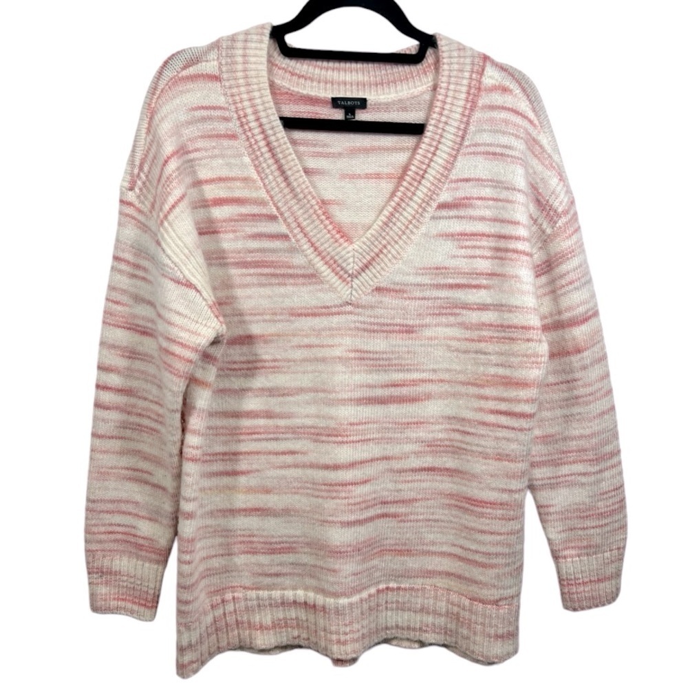 Talbots V-Neck Striped Pullover Sweater Pink Multi Size‎ Large Cozy Feminine